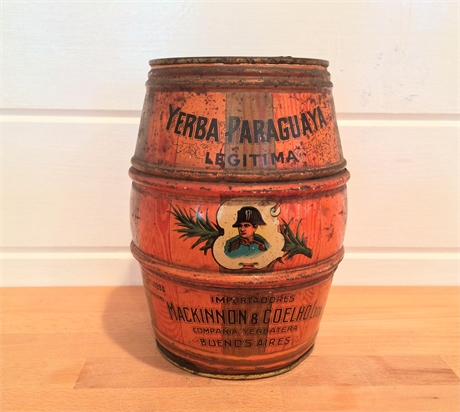 Graphic lithographed gun powder tin from Buenos Aires.
