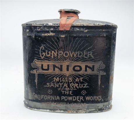 Very rare sealed California Powder Works gunpowder tin, Santa Cruz, Ca.