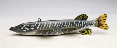 8 1/2” muskie spearing decoy, Marcel Meloche, Ontario, Canada.