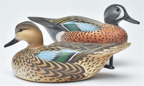 Pair of bluewing teal painted by Oliver Lawson, Crisfield, Maryland.