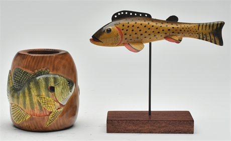 Two folk art fish carvings
